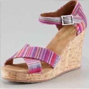 TOMS Sienna Multi Color Cork Wedge Sandals size 9